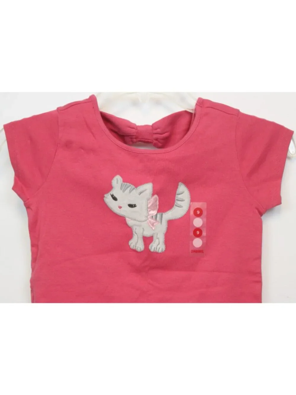 2008 Gymboree Classroom Kitty Pink Tee T-Shirt sz 9 Grey Cat Bow Open Back BTS